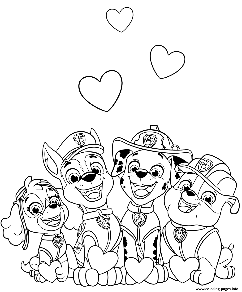 Paw patrol valentine coloring page printable