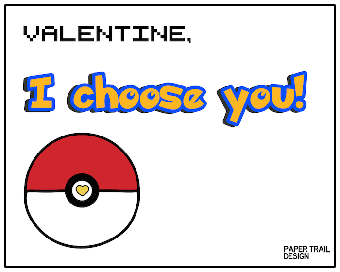 Free printable pokãmon valentine cards