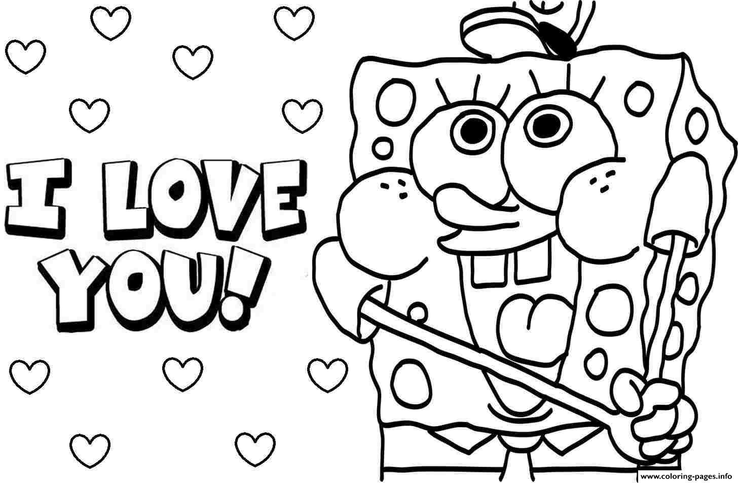 Sponge bob i love you valentine day coloring page printable