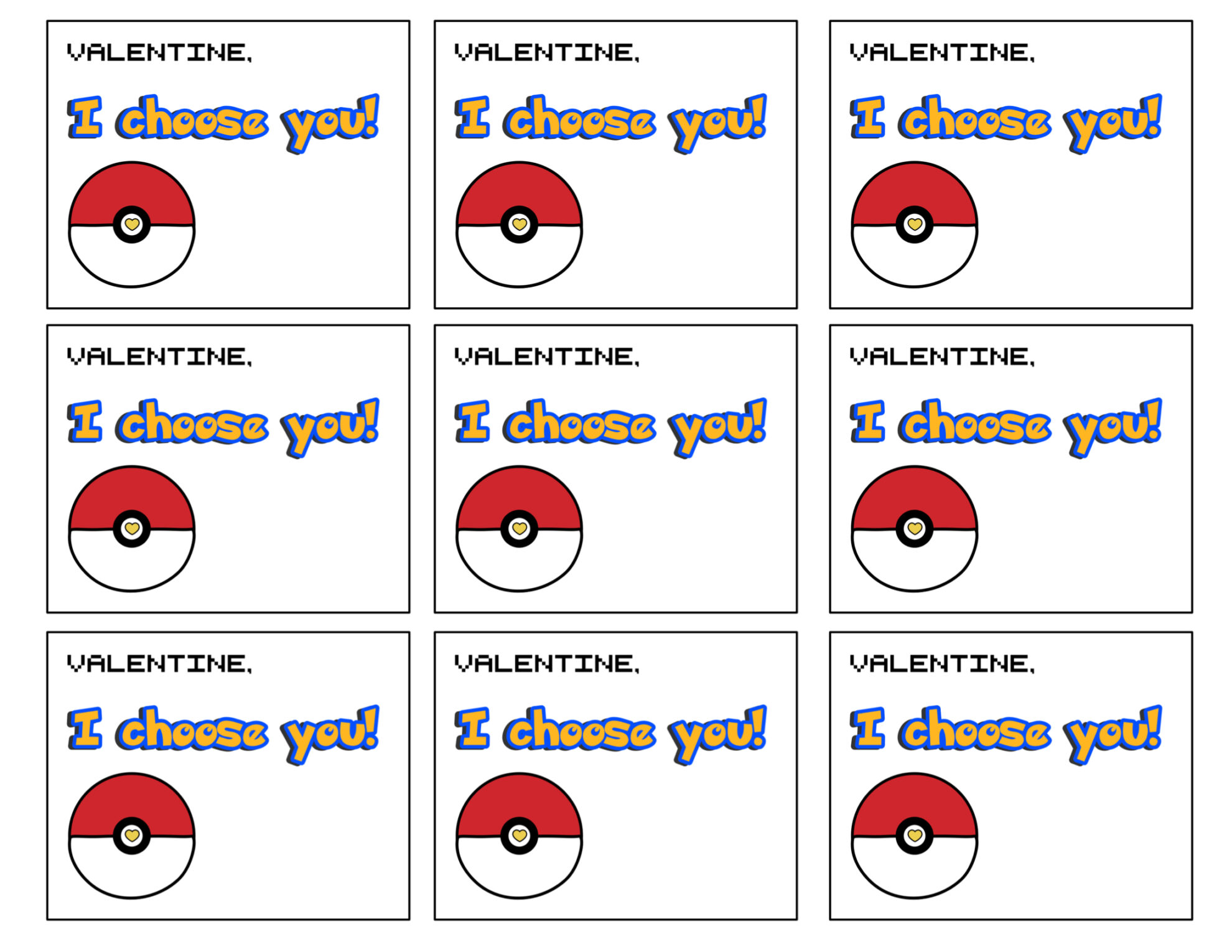 Free printable pokãmon valentine cards