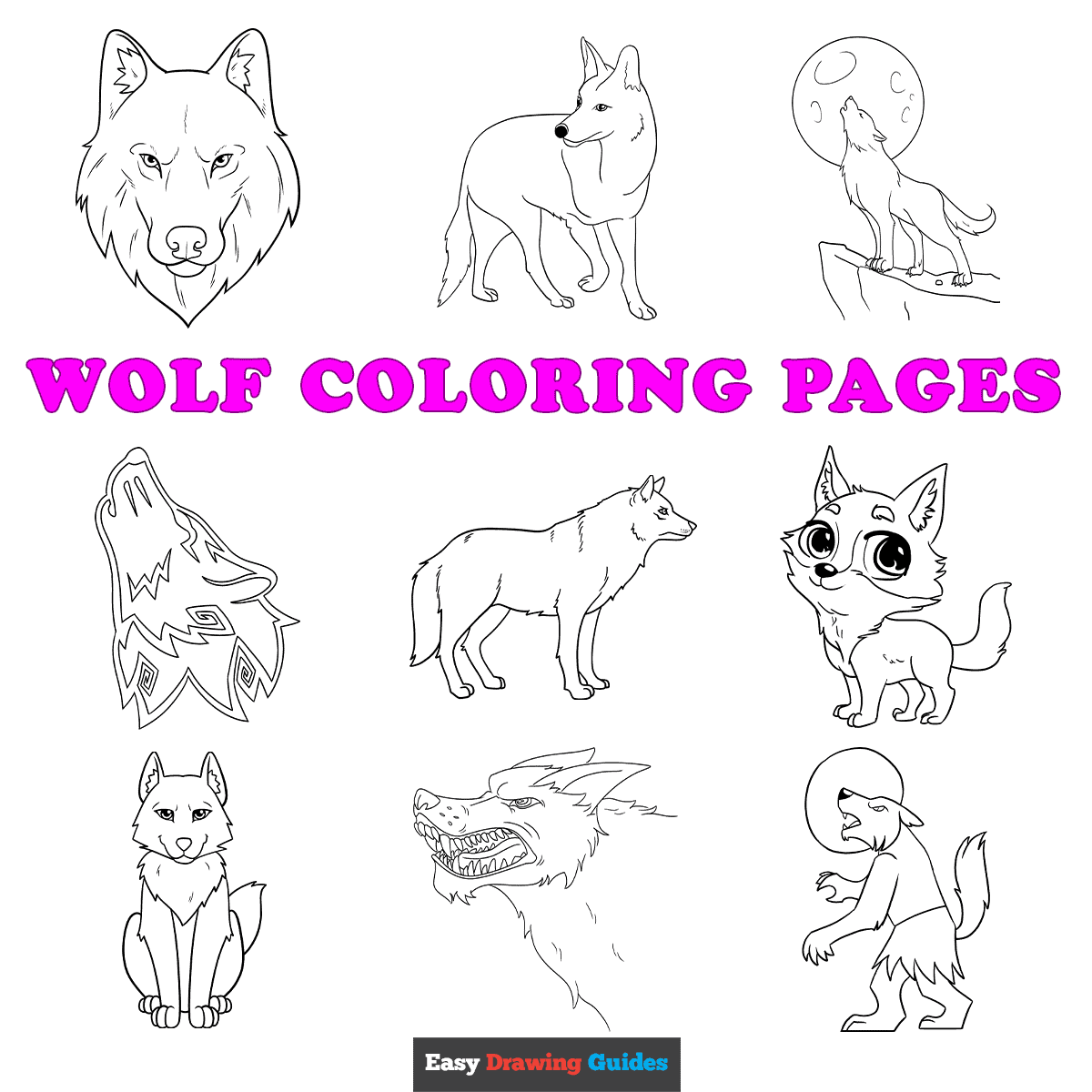 Wolf drawings easy drawing guides