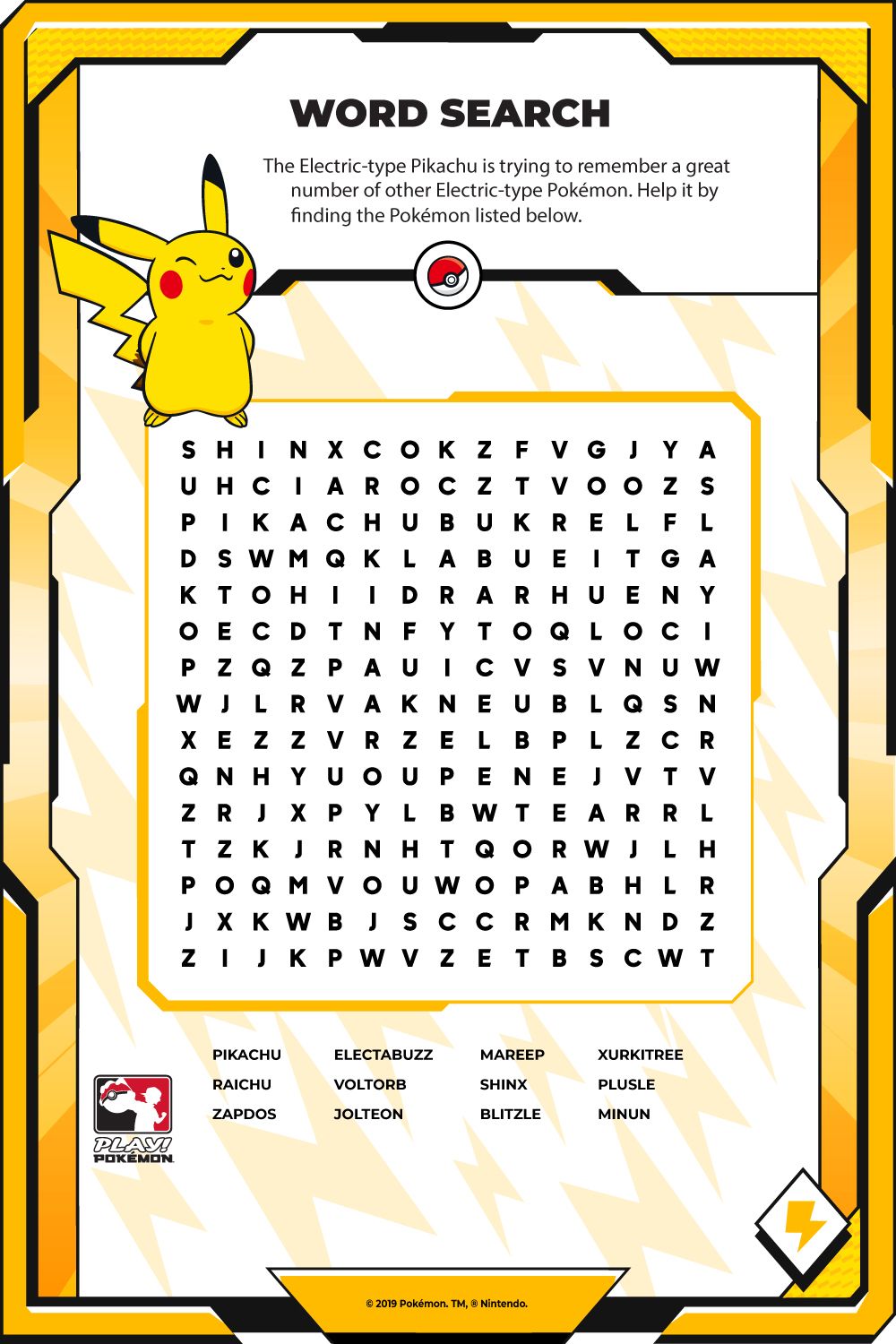 Word search with pikachu pokemon party pokemon birthday party pokemon birthday