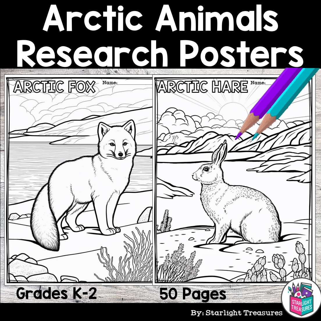 Arctic animals research posters coloring pages