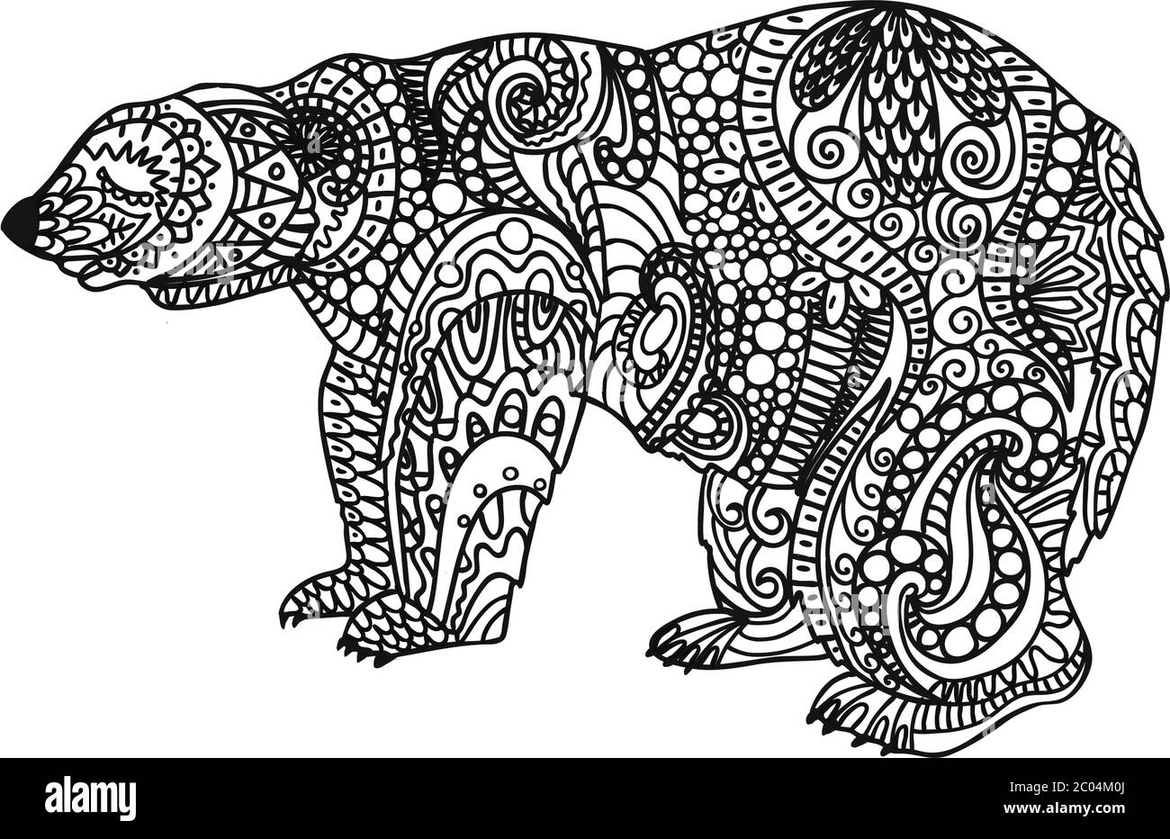 The bear is black and white polar bear coloring page linear drawing animal antistress coloring page vector illustration isolated on a white stock vector image art