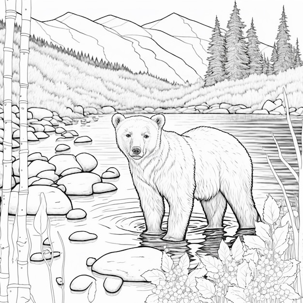 Premium photo grizzly bear coloring page black and white for coloring book