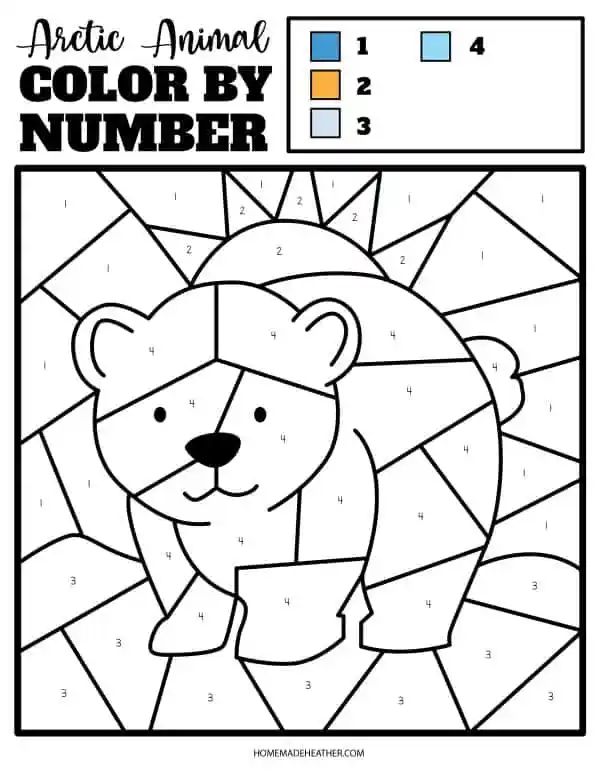 Polar bear color by number printable polar bear coloring page polar animals preschool polar bears activities