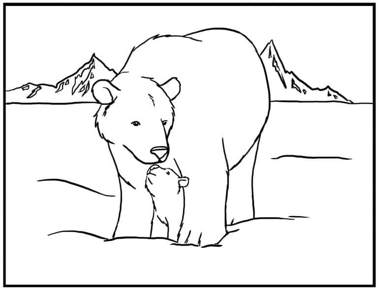 Normal mother and baby polar bear coloring page