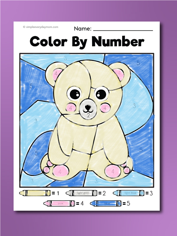 Polar bear color by numbers for kids free printable