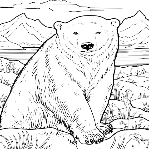 Premium vector polar bear coloring page