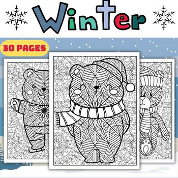 Printable polar bear teddy bear winter mandala coloring pages sheets activities