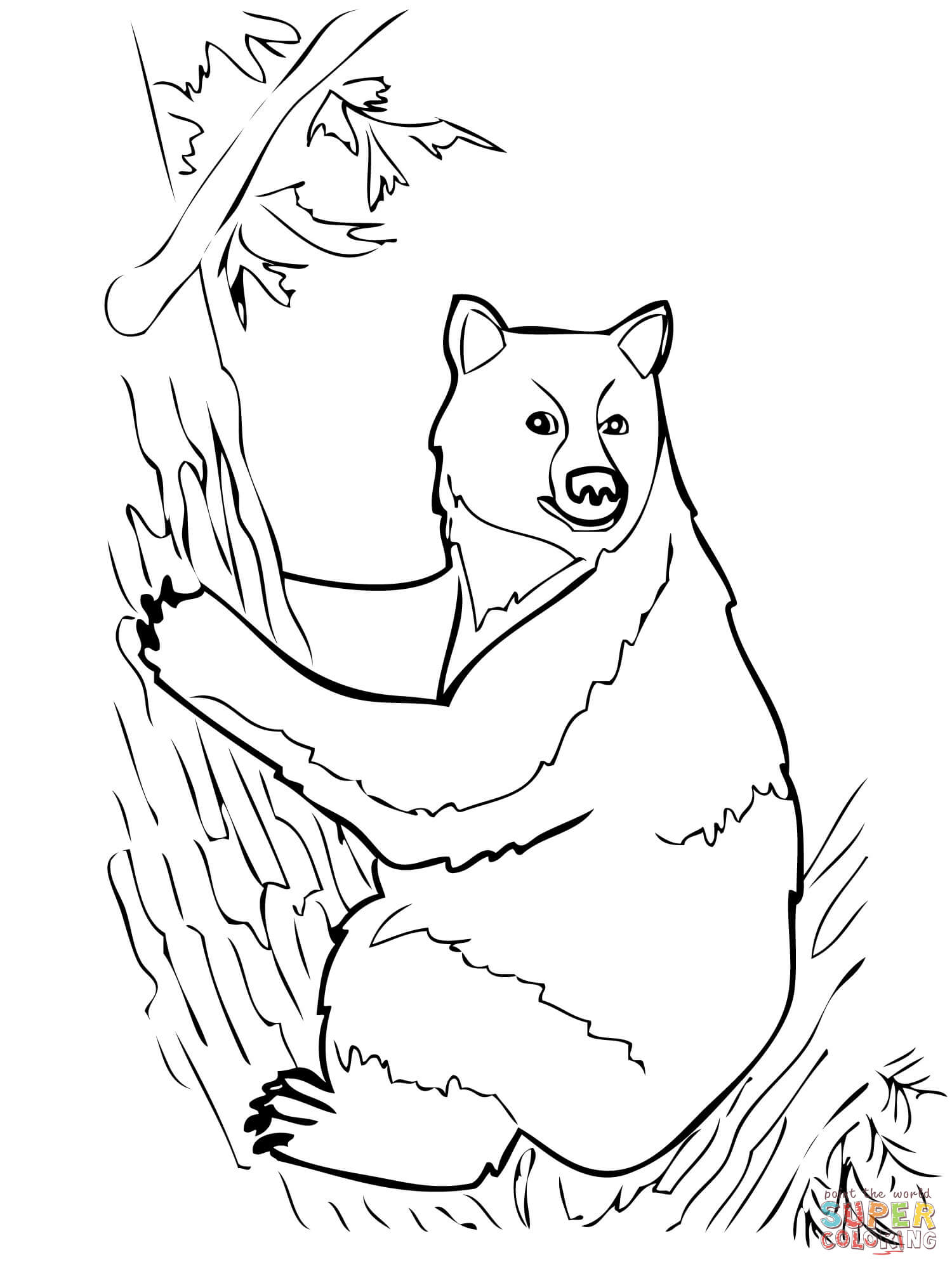 American black bear sits on tree coloring page free printable coloring pages