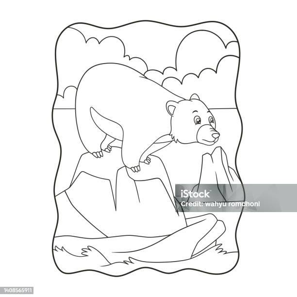 Coloring pages mother polar bear walks with her baby stock illustration