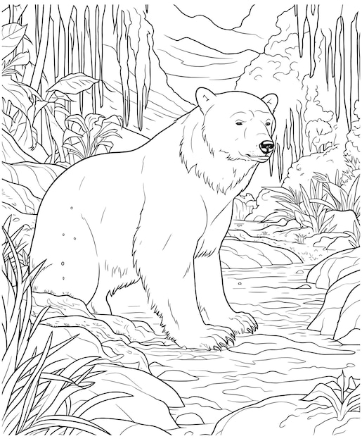 Premium vector polar bear jungle coloring page