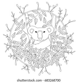 Hakuun cute vector coloring page koala climbing liittyvã vektorikuva rojaltivapaa