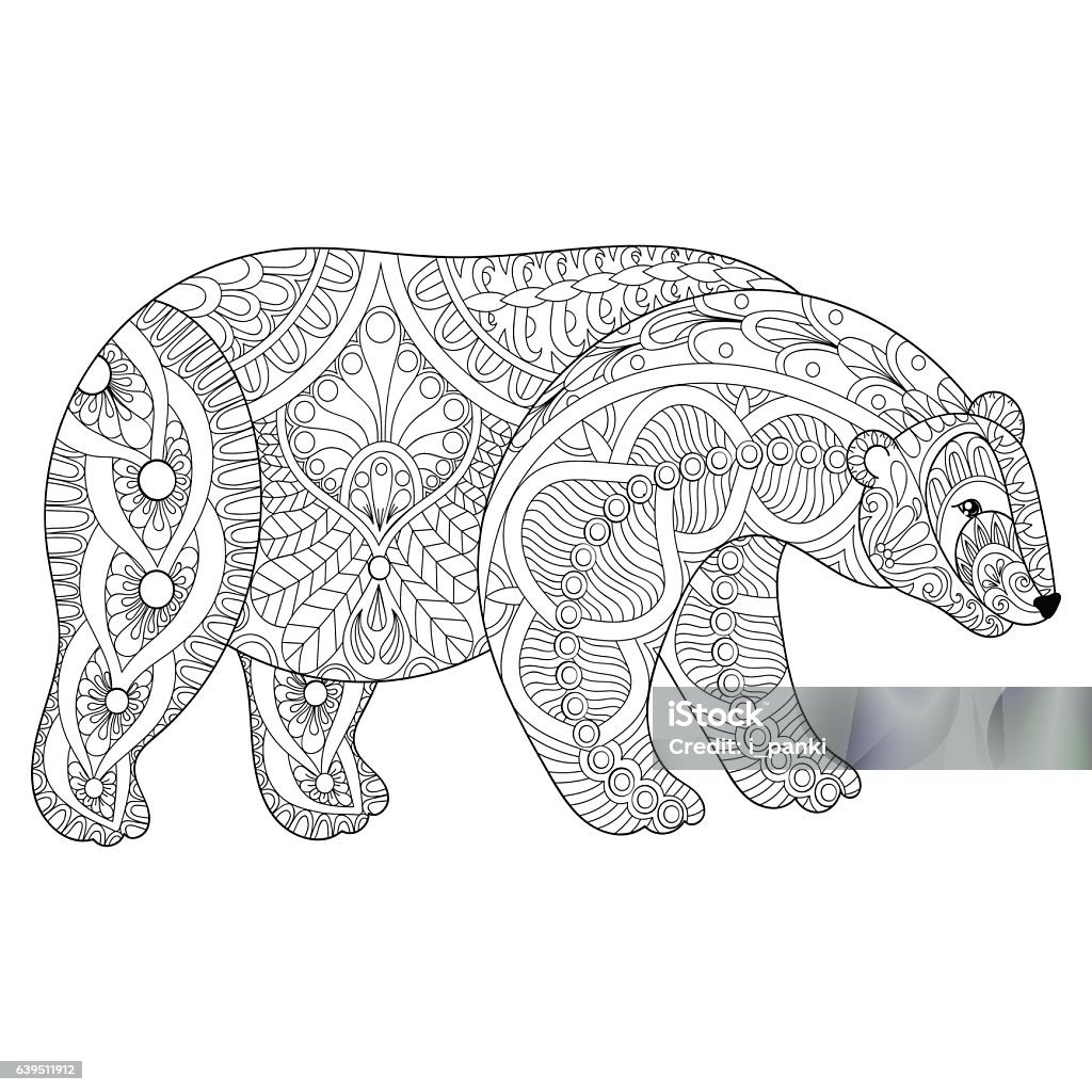 Vector polar bear head for adult anti stress coloring stock illustration