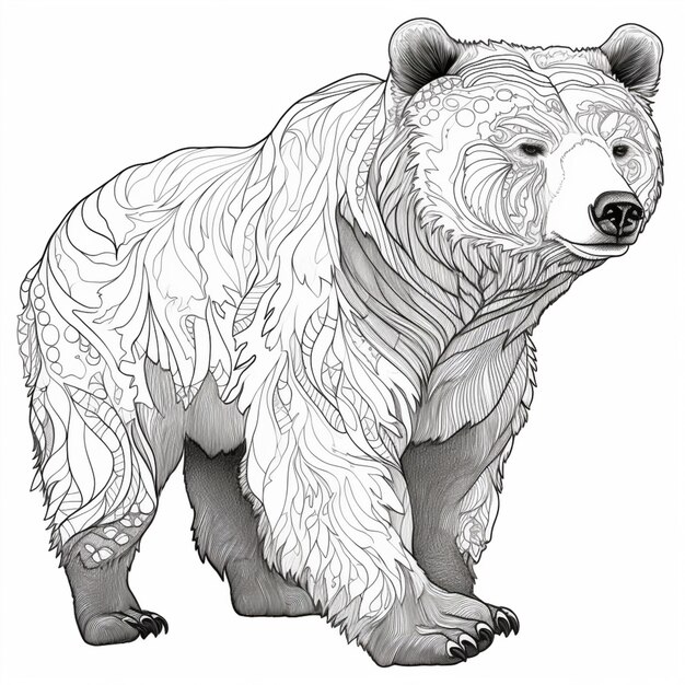 Premium ai image coloring pages of a bear with a pattern on its face generative ai