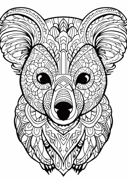 Premium ai image a coloring page with a bear head and a pattern on it generative ai