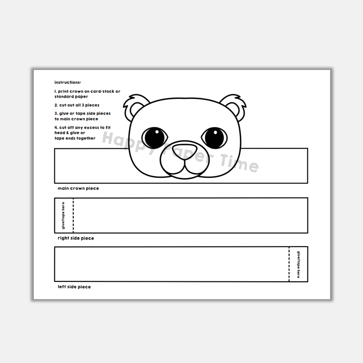 Polar bear paper crown printable coloring craft made by teachers