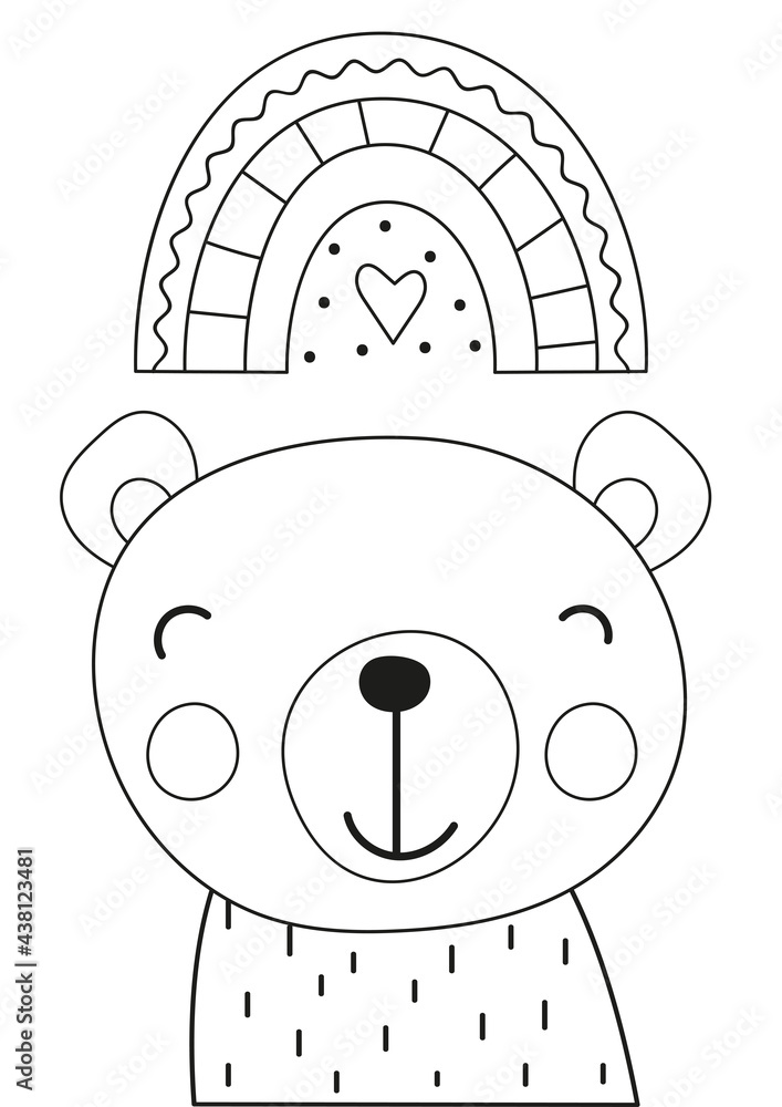 Vektorbilden coloring pages of animals printable kids activities bear head vector illustration rainbow