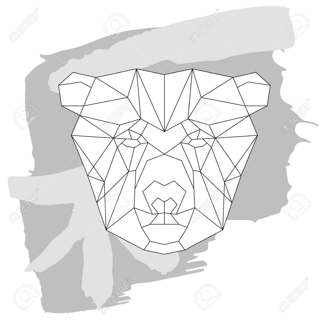 Bear head triangular icon geometric pattern trendy line design vector illustration ready for tattoo or coloring book china hieroglyph royalty free svg cliparts vectors and stock illustration image