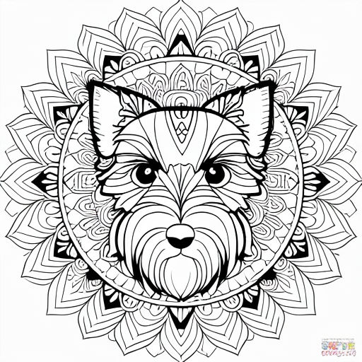 Coloring book art style white background mandala teddy bear