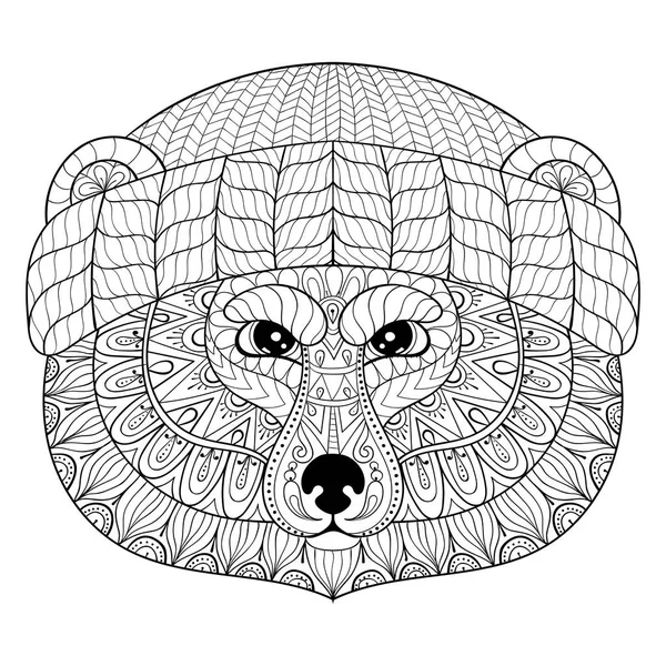 Vector bear face in zentangle doodle style hand drawn wild animal face illustration for adult coloring pages art therapy monochrome sketch for logo t