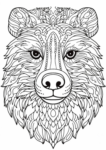 Premium ai image a coloring page with a bears face and a flower pattern generative ai