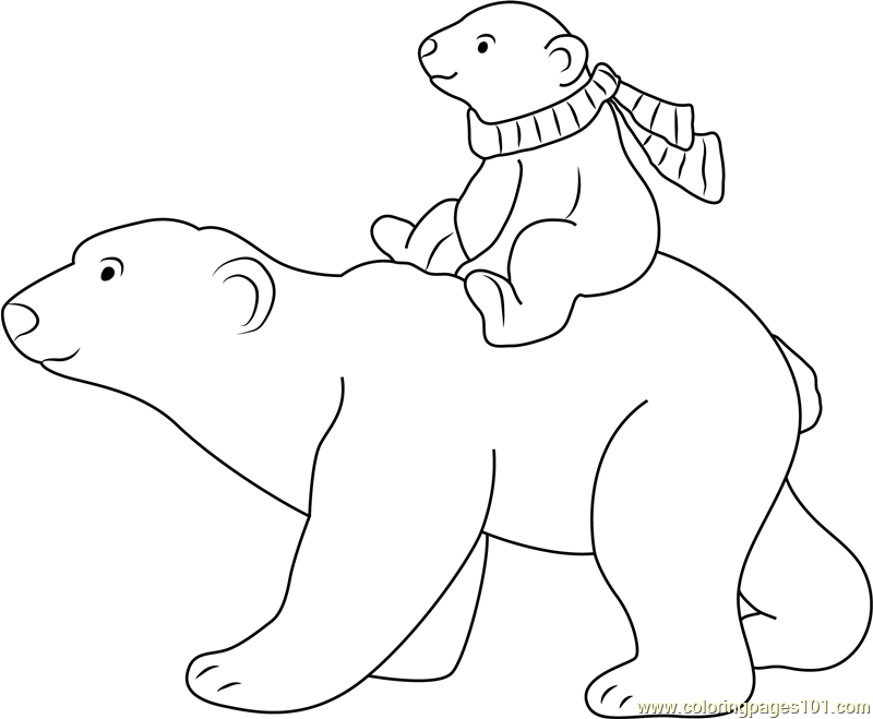 Little polar bear with his mom going for ride coloring page polar bear coloring page polar bear color bear coloring pages