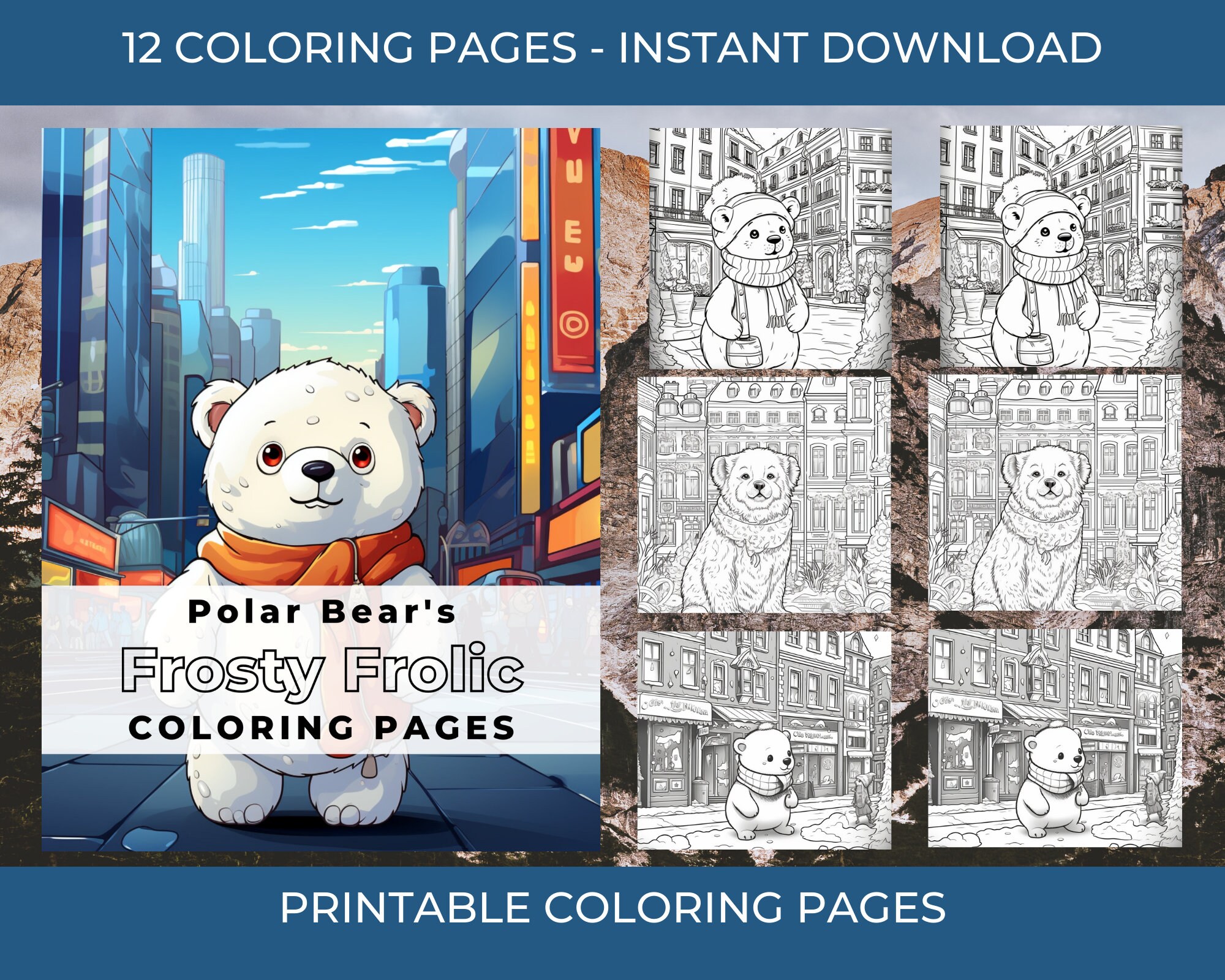 Polar bear coloring pages arctic animals frosty frolic instant download printable coloring sheets for adults
