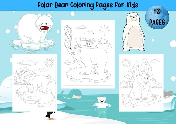 Polar bear coloring pages for kids boys and girls printable pages cute polar bears digital coloring book