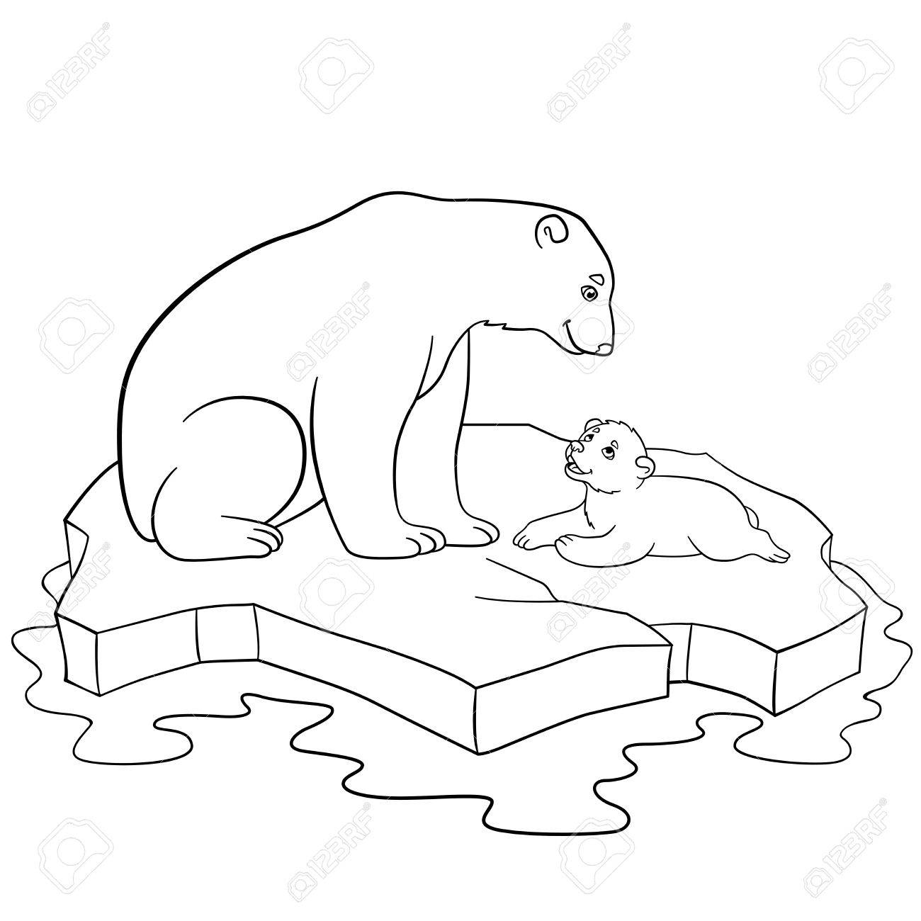 Coloring pages mother polar bear sits on the ice