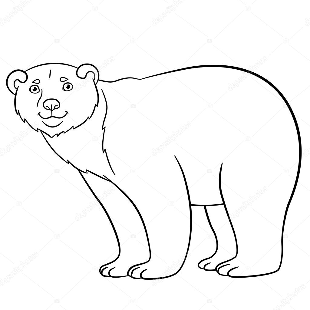 Coloring pages cute polar bear smiles stock vector by ya