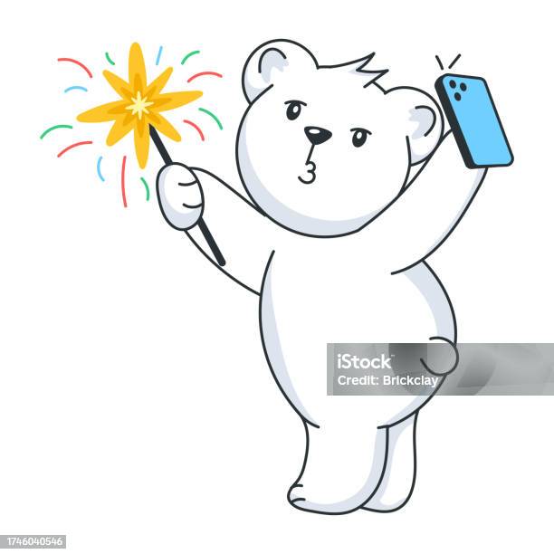 Cartoon polar bear on white background stock illustration