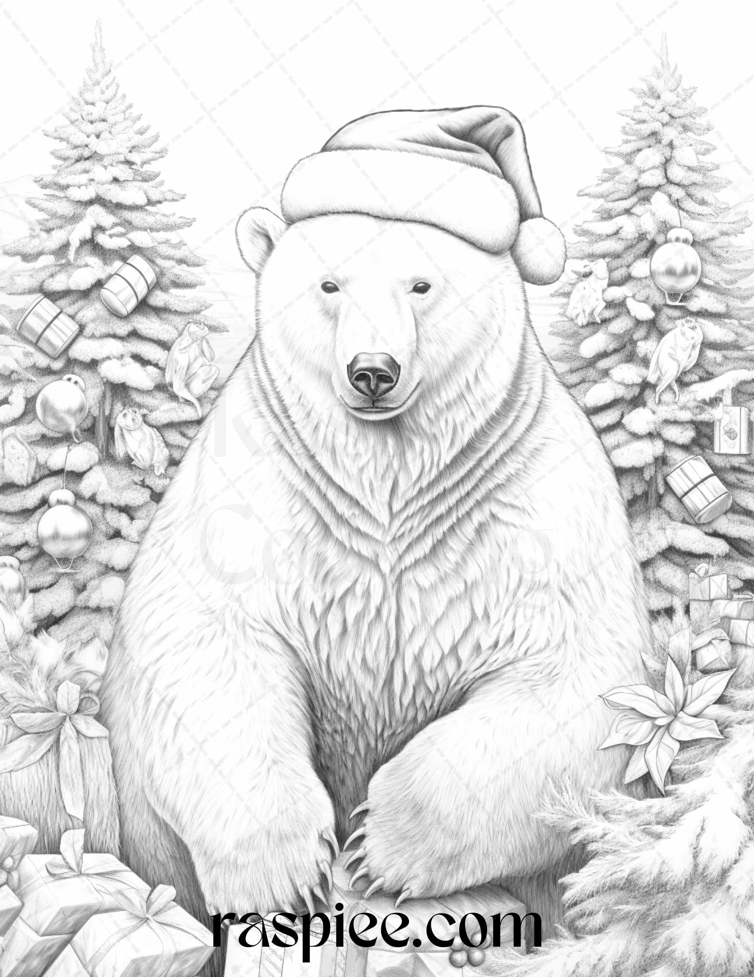 Christmas animals grayscale coloring pages printable for adults pd â coloring