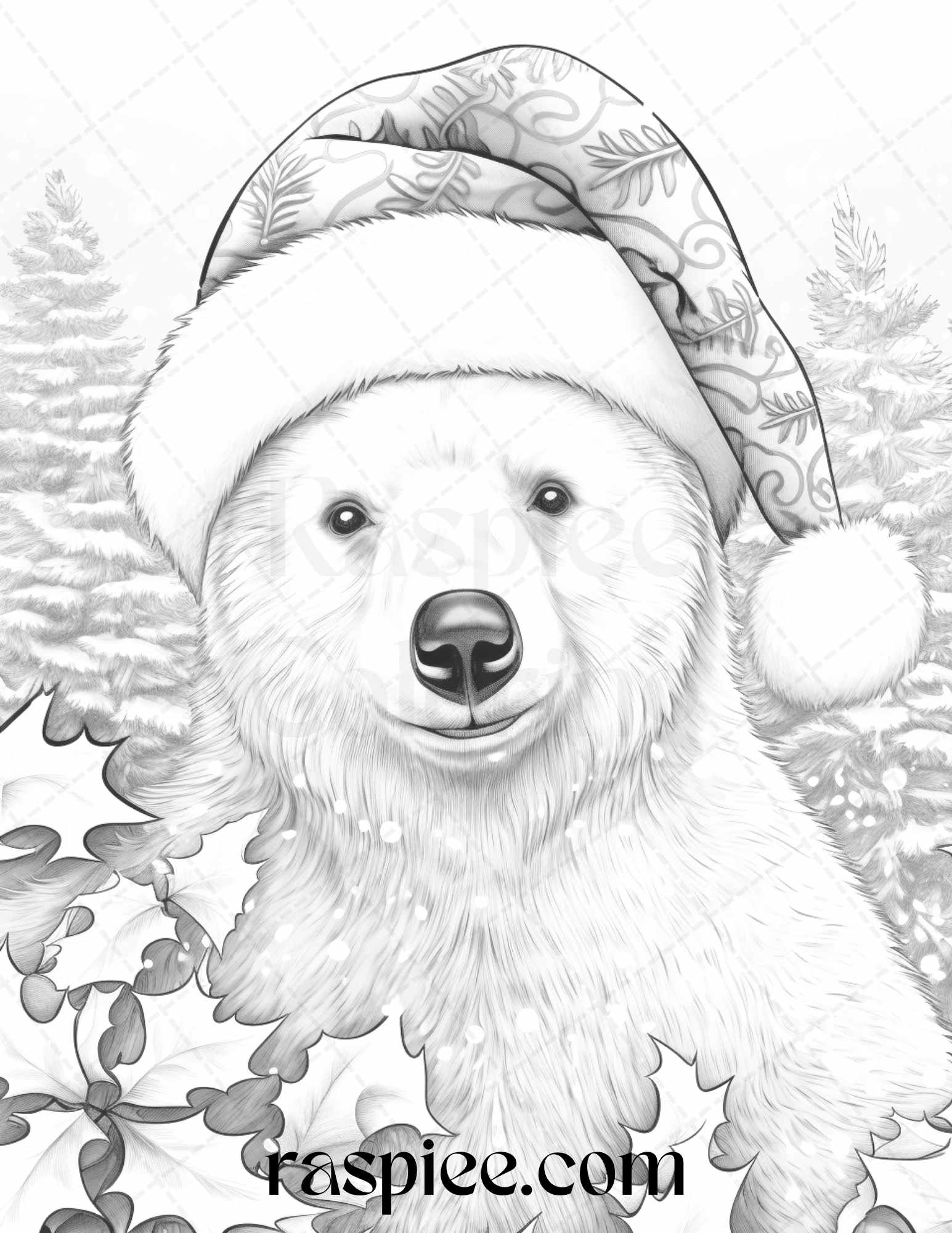 Christmas animals grayscale coloring pages printable for adults pd â coloring