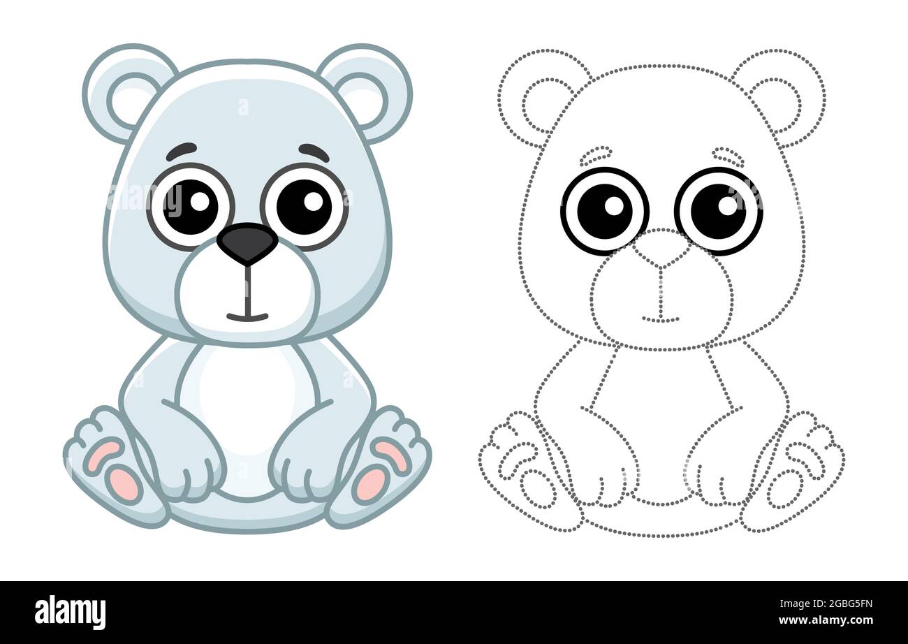 Zoo animal for children coloring book funny polar bear in a cartoon style trace the dots and color the picture stock vector image art