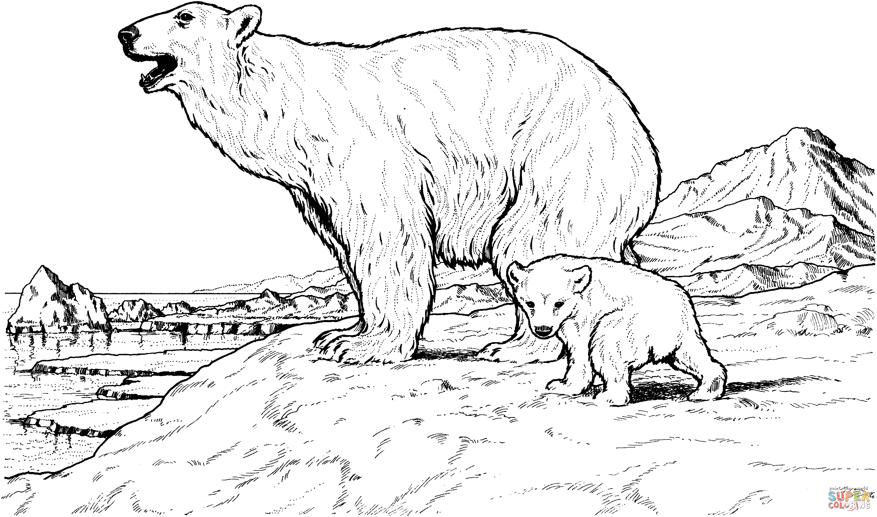 Polar bear mother and baby coloring page free printable coloring pages