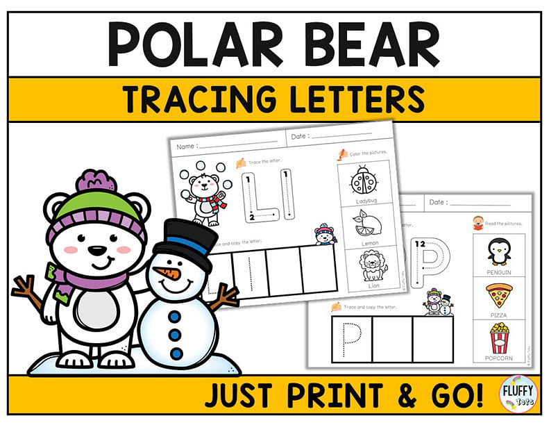 Pages of fun polar bear tracing letters preschool activities