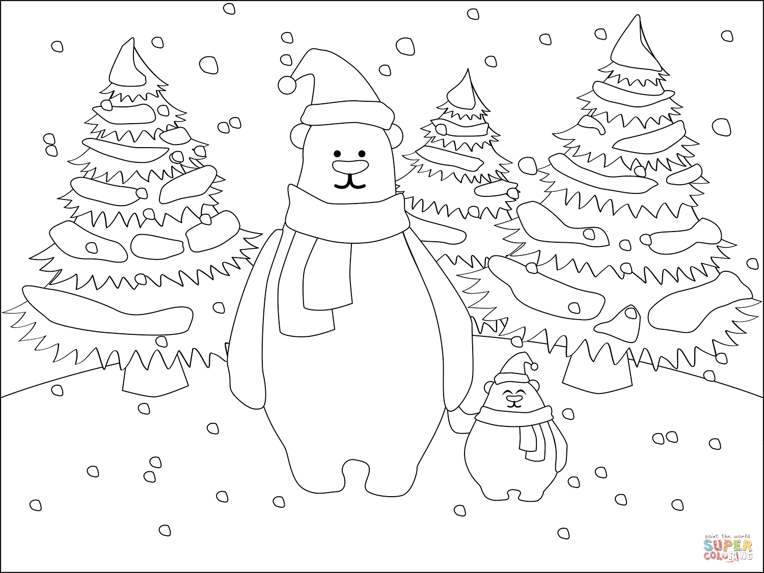 Christmas polar bear coloring page free printable coloring pages