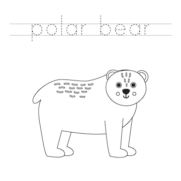 Premium vector trace the letters and color cartoon polar bear handwriting practice for kids