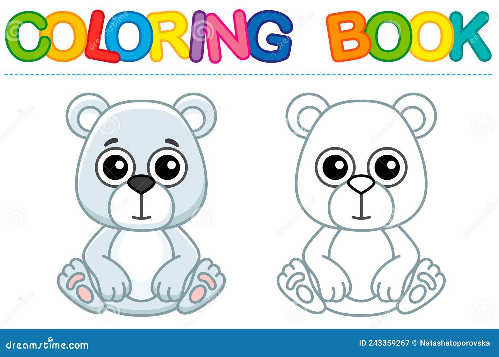 Zoo animal for children coloring book funny polar bear in a cartoon style trace the dots and color the picture stock vector