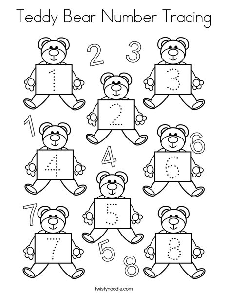 Teddy bear number tracing coloring page