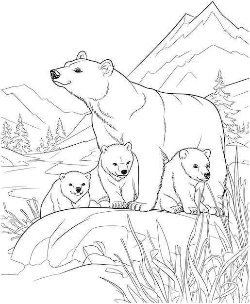 Premium vector polar bear and baby coloring page