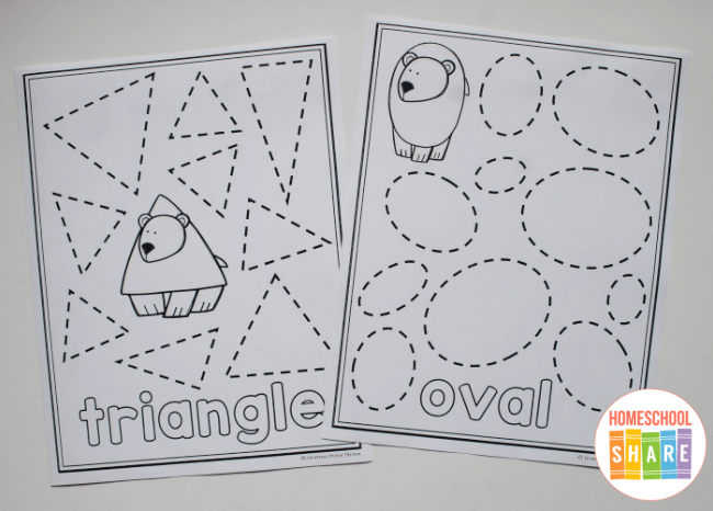 Free polar bear shapes tracing worksheets