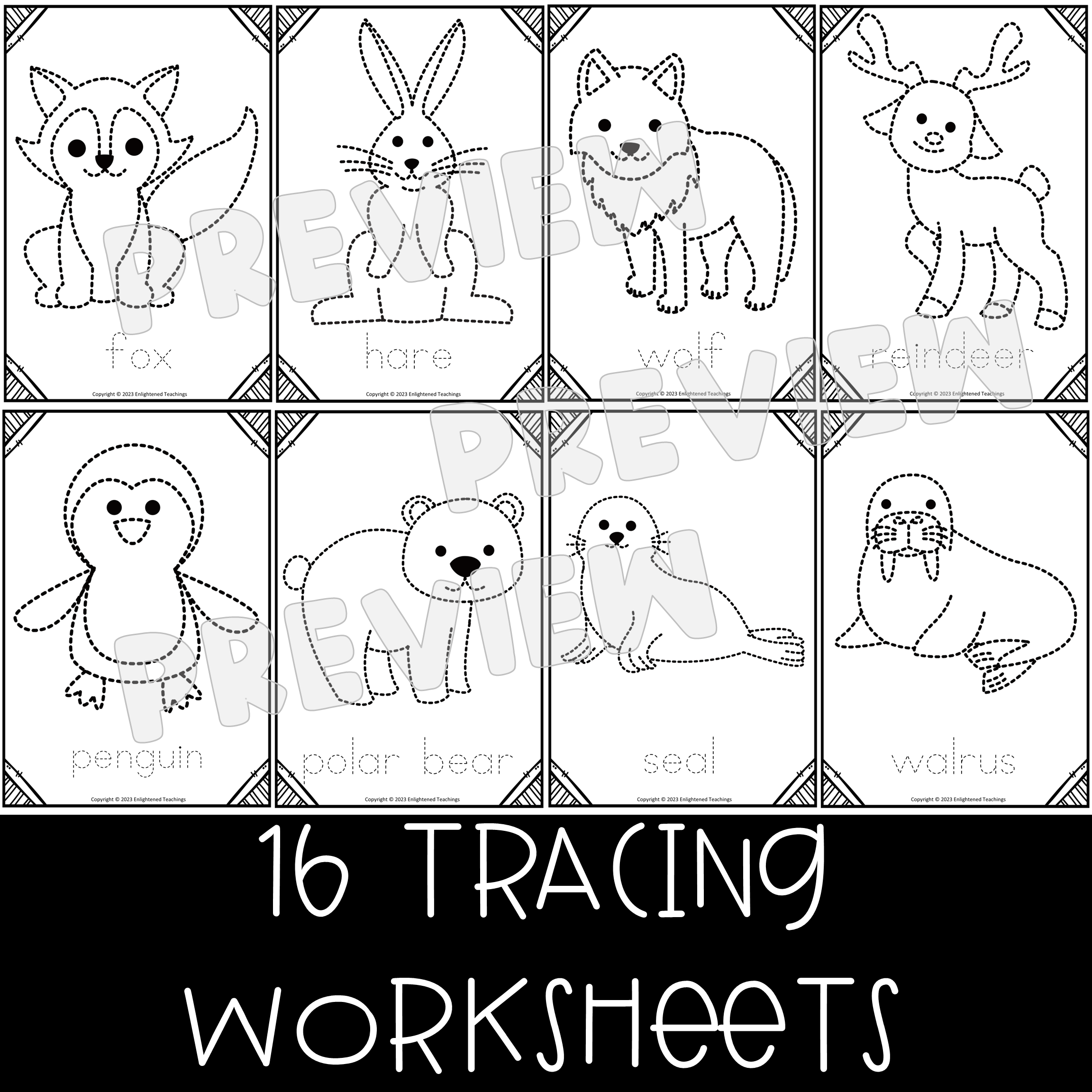 Arctic animal tracing worksheets fine motor activity winter prewriting worksheets made by teachers