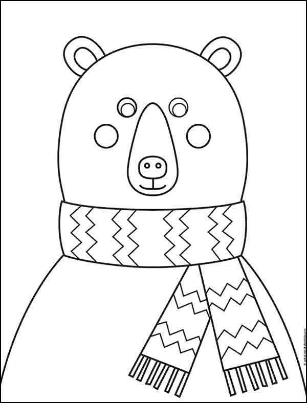 Easy how to draw a bear with a scarf tutorial and bear coloring page bear coloring pages polar bear color polar bear coloring page