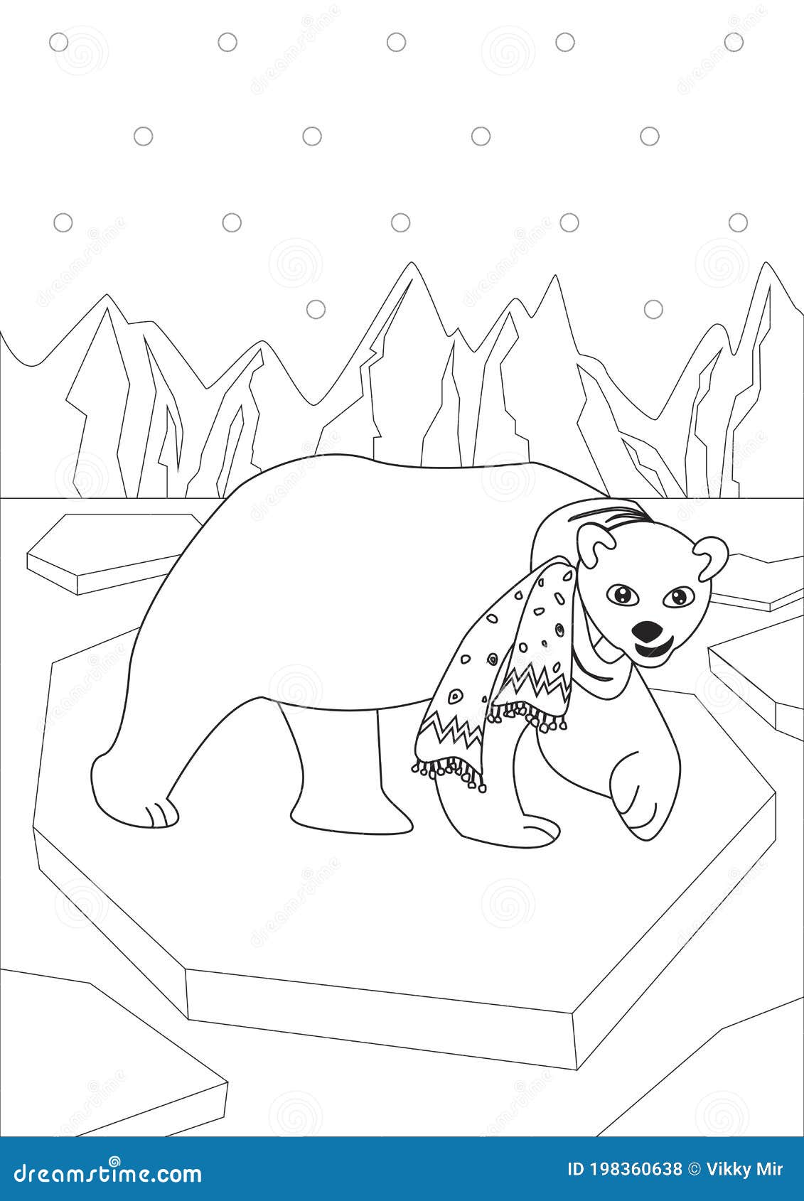 Coloring page with cute polar bear with scarf outline colorless vector stock illustration with bear for christmas stock illustration