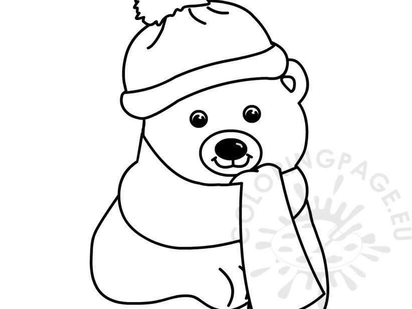 Cute bear with scarf coloring page