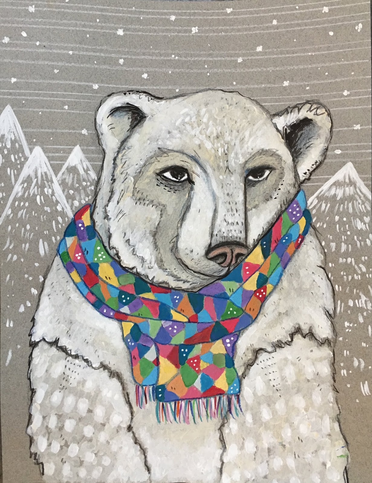 Art room britt sandra dieckmann polar bears with scarf in gouache