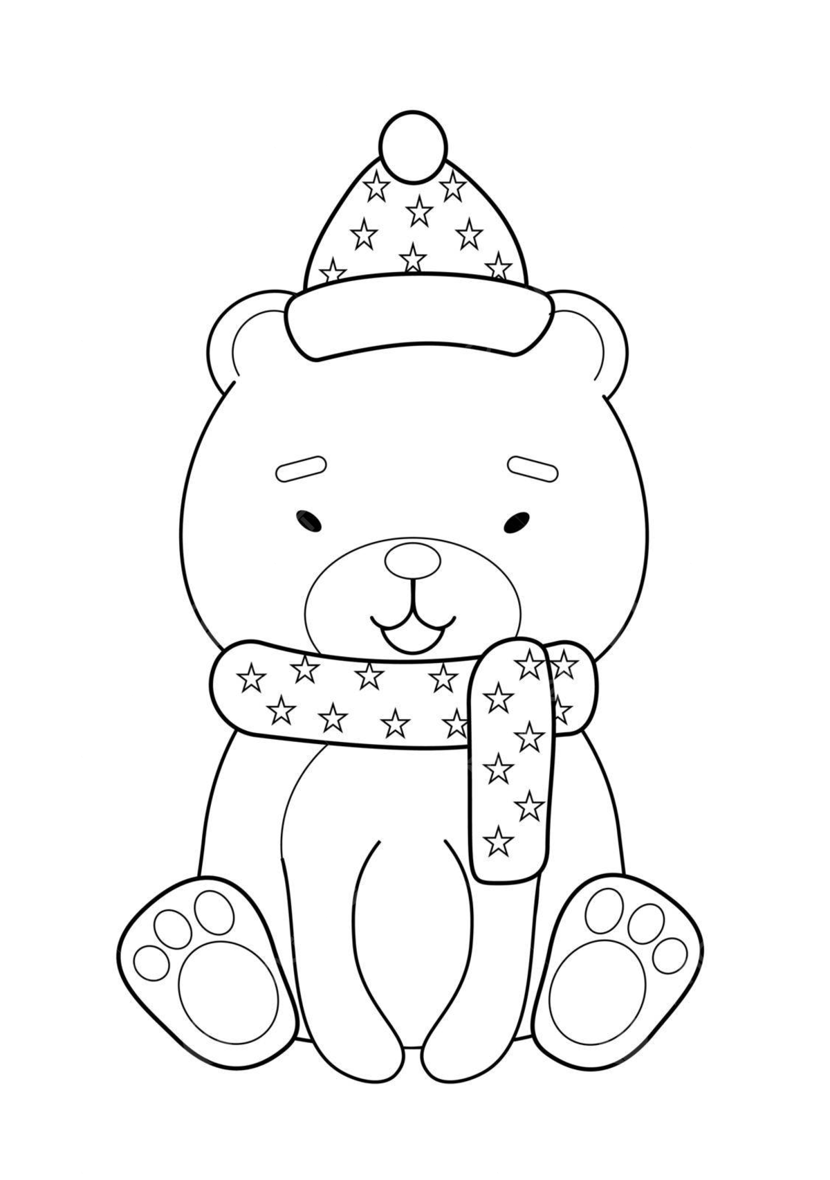 A polar bear in a hat and scarf with stars featured in a delightful coloring book vector bear drawing car drawing book drawing png and vector with transparent background for free download